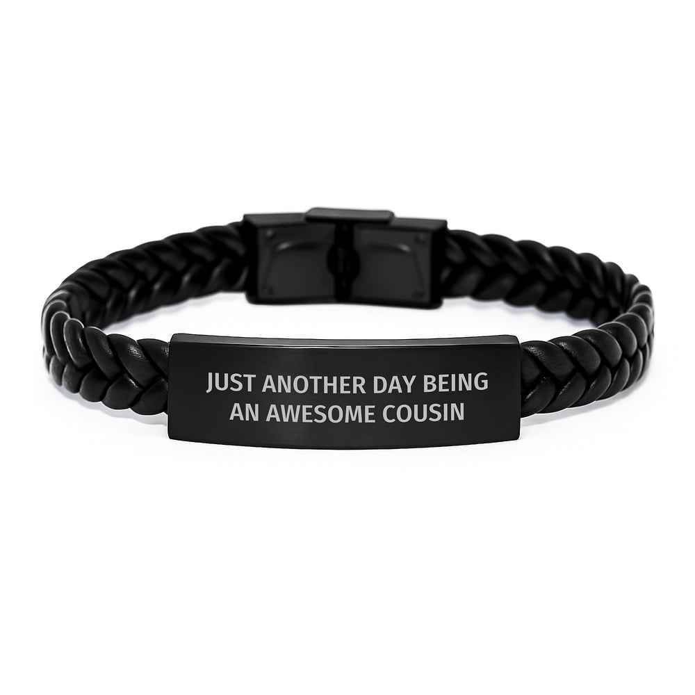 Funny Cousin Gifts from Family, Inspirational Interlaced Leather Bracelet for Cousin, Just Another Day Being An Awesome Cousin Quote, Versatile Style for Graduation - Image 1