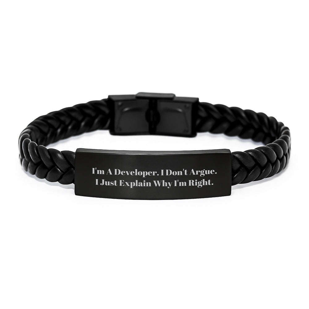 Developer Gifts from Friends, Funny Interlaced Leather Braces for Men, 'I'm A Developer. I Don't Argue. I Just Explain Why I'm Right.' Graduation Unique Gifts for Him - Image 1