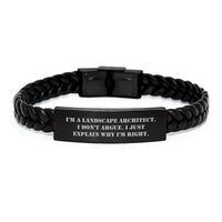 Load image into Gallery viewer, Funny Landscape Architect Gifts from Friends, Unique Interlaced Leather Bracelet for Men, &#39;I&#39;m A Landscape Architect. I Don&#39;t Argue. I Just Explain Why I&#39;m Right.&#39; Graduation Gift for Him - Image 1
