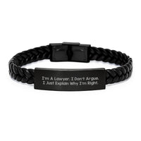 Load image into Gallery viewer, Funny Lawyer Gifts, I&#39;m A Lawyer. I Don&#39;t Argue. I Just Explain Why I&#39;m Right., Interlaced Leather Bracelet for Graduation, Gifts from Family, Gifts for Lawyer, Unique Men&#39;s Jewelry - Image 1
