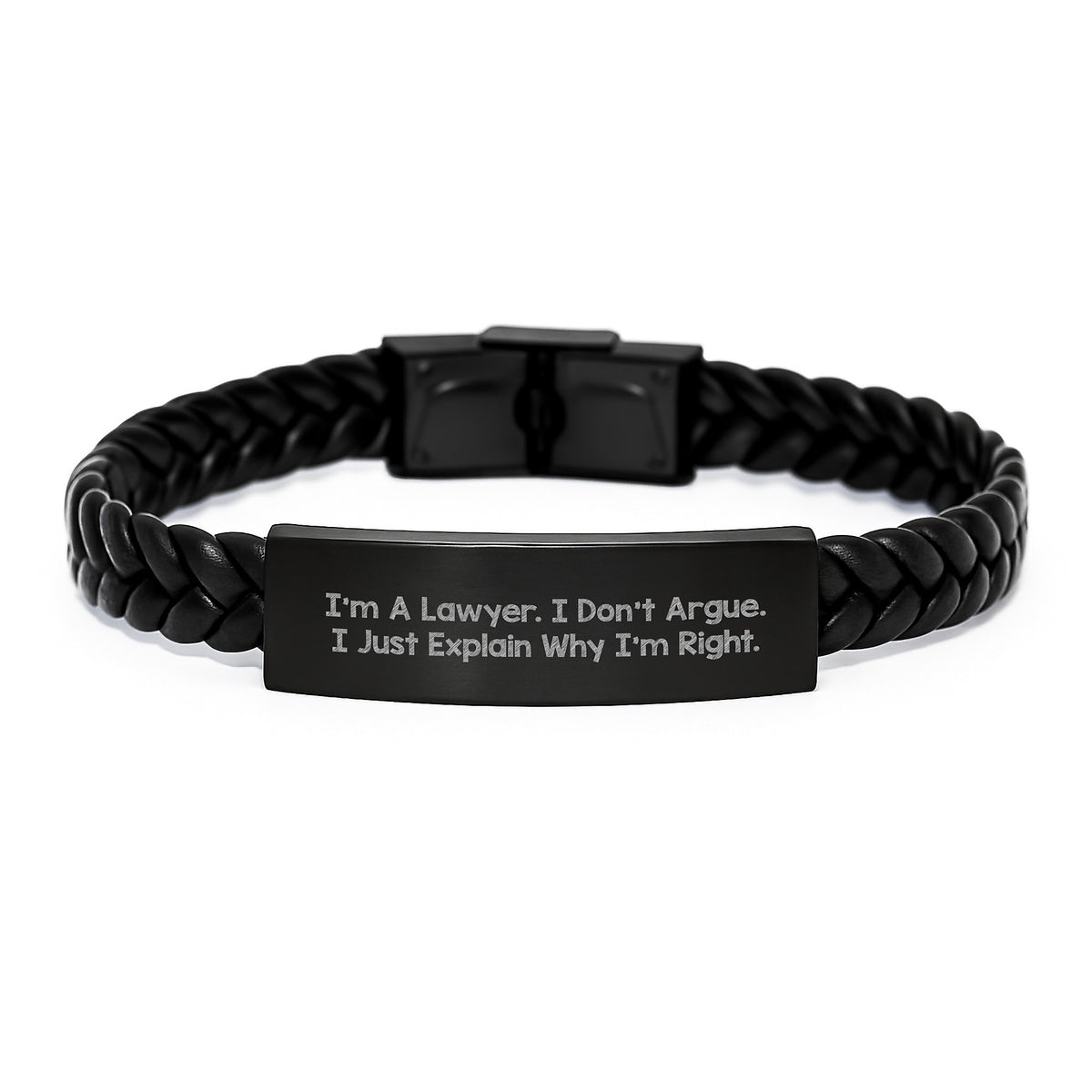 Funny Lawyer Gifts, I'm A Lawyer. I Don't Argue. I Just Explain Why I'm Right., Interlaced Leather Bracelet for Graduation, Gifts from Family, Gifts for Lawyer, Unique Men's Jewelry - Image 1
