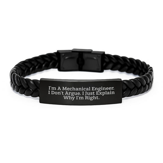 Funny Mechanical Engineer Gifts for Men, 'I Don't Argue, I Just Explain Why I'm Right' Inspirational Interlaced Leather Bracelet, Graduation Unique Gifts from Friends or Family - Image 1
