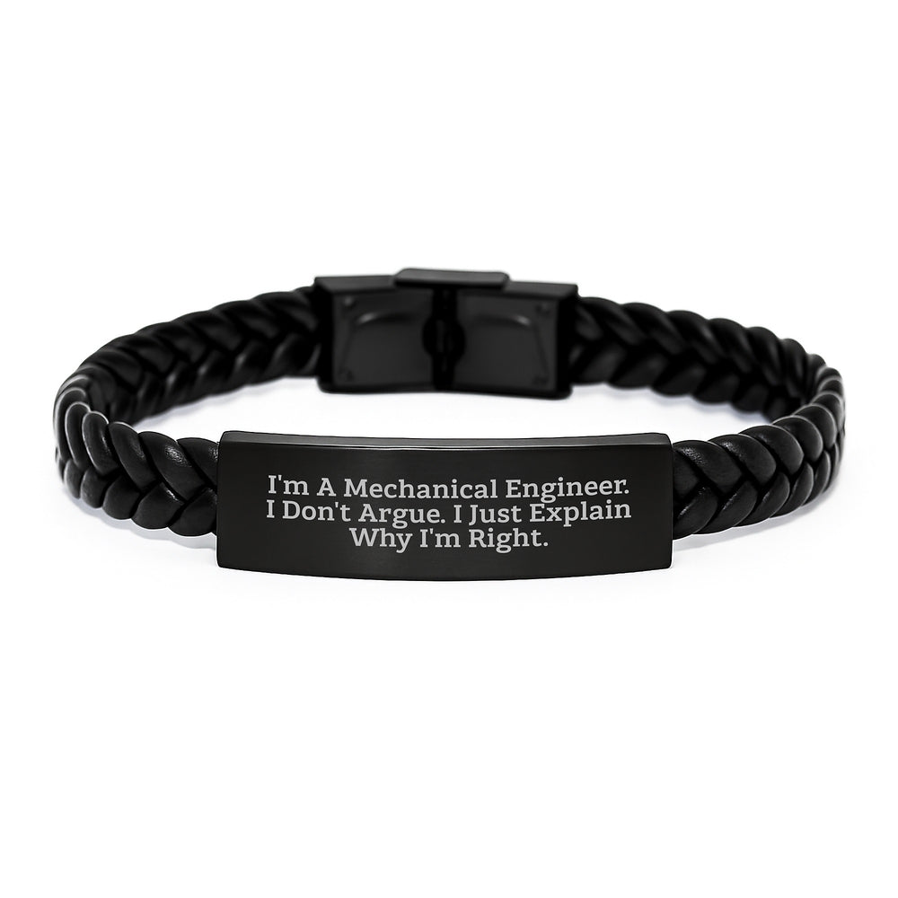 Funny Mechanical Engineer Gifts for Men, 'I Don't Argue, I Just Explain Why I'm Right' Inspirational Interlaced Leather Bracelet, Graduation Unique Gifts from Friends or Family - Image 1