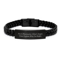 Load image into Gallery viewer, Funny Pharmacist Gifts from Friends, Coworkers, or Family - &#39;I&#39;m A Pharmacist. I Don&#39;t Argue. I Just Explain Why I&#39;m Right.&#39; Interlaced Leather Bracelet for Birthday - Image 1
