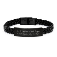 Load image into Gallery viewer, Rancher Gifts from Friends - Inspirational Interlaced Leather Bracelet for Men, Funny Quote &#39;I&#39;m A Rancher. I Don&#39;t Argue. I Just Explain Why I&#39;m Right.&#39; for Graduation - Image 1
