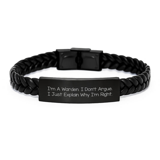 Warden Gifts, Funny Quote Interlaced Leather Bracelets, Graduation Unique Gifts from Men to Warden - Image 1