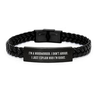 Load image into Gallery viewer, Woodworker Gifts from Men to Friends, Funny Interlaced Leather Bracelet for Graduation, &#39;I&#39;m A Woodworker. I Don&#39;t Argue. I Just Explain Why I&#39;m Right.&#39; - Image 1
