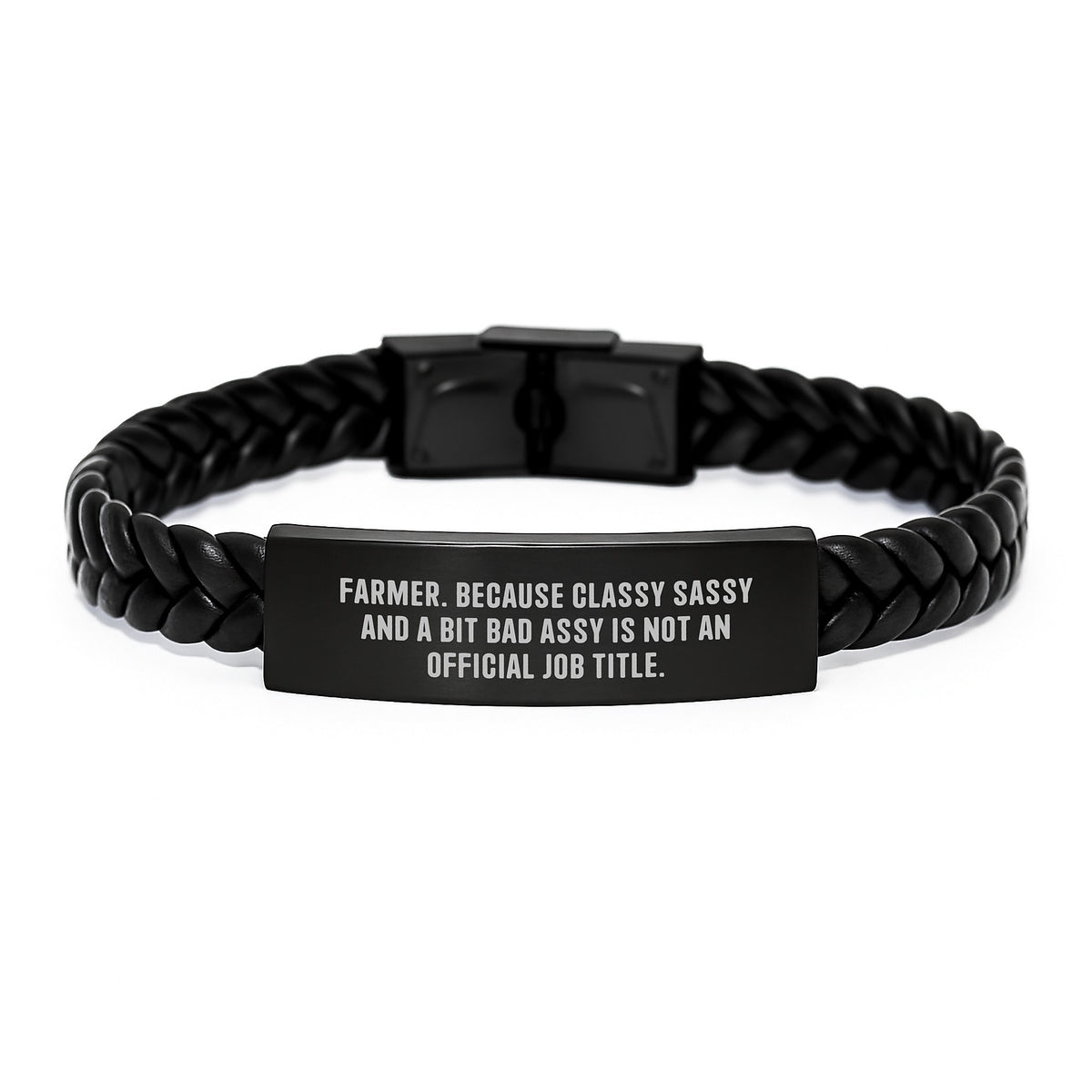 Farmer Gifts from Friends, Farmer Interlaced Leather Bracelet for Men, Funny Quote 'Farmer. Because Classy Sassy And A Bit Fearlessy Is Not An Official Job Title.' Graduation Unique Gifts - Image 1