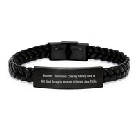 Load image into Gallery viewer, Roofer Gifts from Friends - Funny Leather Interlaced Bracelet for Men, Unique Graduation Gifts for Him, Quote: 'Roofer. Because Classy Sassy And A Bit Fearlessy Is Not An Official Job Title.' - Image 1
