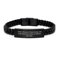 Load image into Gallery viewer, Sailor Gifts from Men to Friends, Interlaced Leather Bracelet with Funny Quote, Graduation Unique Gifts for Sailor, Classy and Sassy - Image 1
