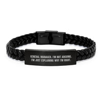 Load image into Gallery viewer, Funny General Manager Gifts from Friends for Birthday - Interlaced Leather Bracelet, &#39;I&#39;m Not Arguing. I&#39;m Just Explaining Why I&#39;m Right.&#39; Quote, Durable Stainless Steel and PU Leather - Image 1
