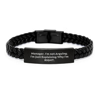 Load image into Gallery viewer, Funny Manager Gifts from Friends, Inspirational Interlaced Leather Bracelet for Men, Graduation Unique Gifts for Manager, I&#39;m Not Arguing. I&#39;m Just Explaining Why I&#39;m Right. - Image 1
