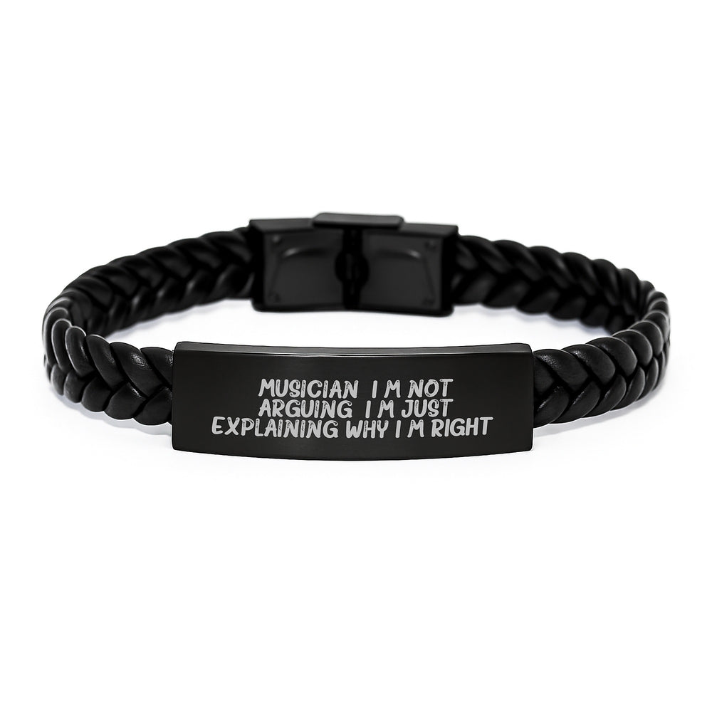 Funny Musician Gifts for Men - Interlaced Leather Bracelet, 'I'm Not Arguing. I'm Just Explaining Why I'm Right.' Quote, Stainless Steel and PU Leather, Graduation Unique Gifts from Friends - Image 1