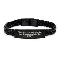 Load image into Gallery viewer, Pilot Humor Graduation Gifts, Interlaced Leather Bracelet for Men, 'I'm Not Arguing. I'm Just Explaining Why I'm Right.' Funny Quote, Gifts from Friends to Pilot, Gifts for Pilot - Image 1
