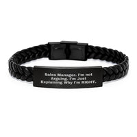 Load image into Gallery viewer, Funny Sales Manager Gifts, &#39;I&#39;m Not Arguing. I&#39;m Just Explaining Why I&#39;m Right.&#39; Interlaced Leather Bracelet for Men, Gifts from Friends to Coworkers, Graduation Unique Gifts - Image 1

