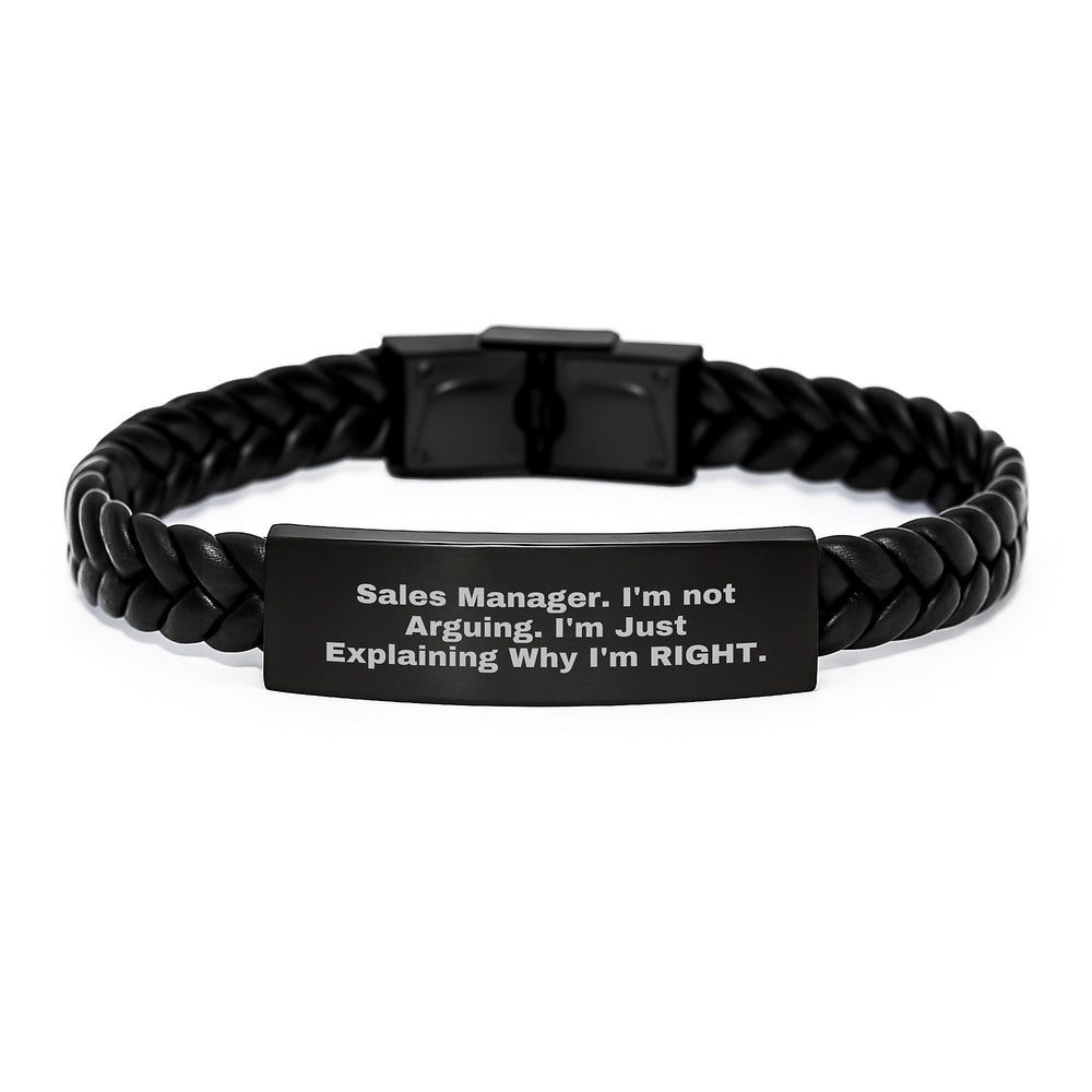 Funny Sales Manager Gifts, 'I'm Not Arguing. I'm Just Explaining Why I'm Right.' Interlaced Leather Bracelet for Men, Gifts from Friends to Coworkers, Graduation Unique Gifts - Image 1