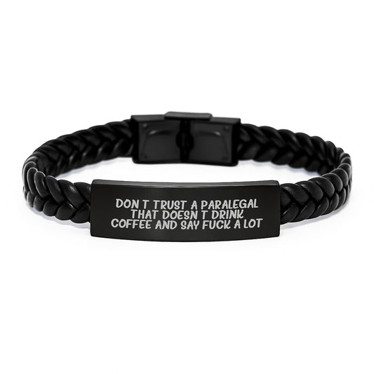 Funny Paralegal Gifts from Friends for Graduation Unique Interlaced Leather Bracelts with Coffee Lovers Quote - Image 1