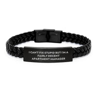 Load image into Gallery viewer, Funny Apartment Manager Gifts: Engraved Interlaced Leather Bracelet for Birthday, Gifts from Men, Gifts for Apartment Manager, PU Leather and Stainless Steel Combo - Image 1
