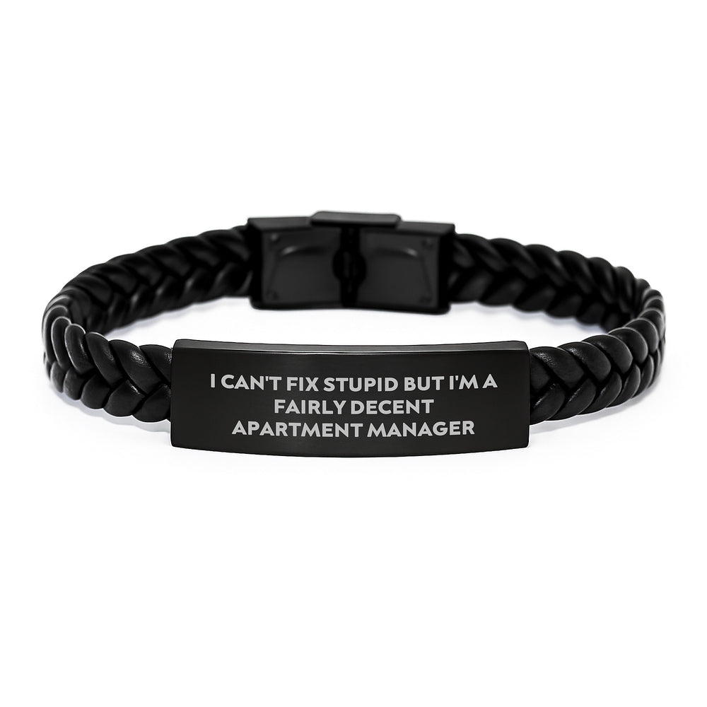 Funny Apartment Manager Gifts: Engraved Interlaced Leather Bracelet for Birthday, Gifts from Men, Gifts for Apartment Manager, PU Leather and Stainless Steel Combo - Image 1