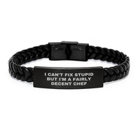 Load image into Gallery viewer, Funny Chef Gifts from Men, Inspirational Interlaced Leather Bracelet for Christmas Unique Gifts, &#39;I Can&#39;t Fix Stupid But I&#39;m A Fairly Decent Chef&#39; Quote - Image 1
