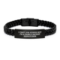Load image into Gallery viewer, Funny Gifts for Dispatchers, Interlaced Leather Bracelet with Engraved Stainless Steel, Perfect for Men or Women, Dispatcher Unique Christmas Unique Gifts from Friends, Family, or Coworkers - Image 1
