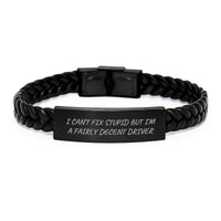 Load image into Gallery viewer, Driver Humor Gifts from Friends, Inspirational Interlaced Leather Bracelet for Men, Engraved Stainless Steel Quote Driver, Unique Birthday Unique Gifts for Him - Image 1
