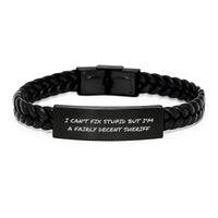 Load image into Gallery viewer, Funny Sheriff Gifts - I Can&#39;t Fix Stupid But I&#39;m A Fairly Decent Sheriff Interlaced Leather Bracelet for Birthday - Image 1
