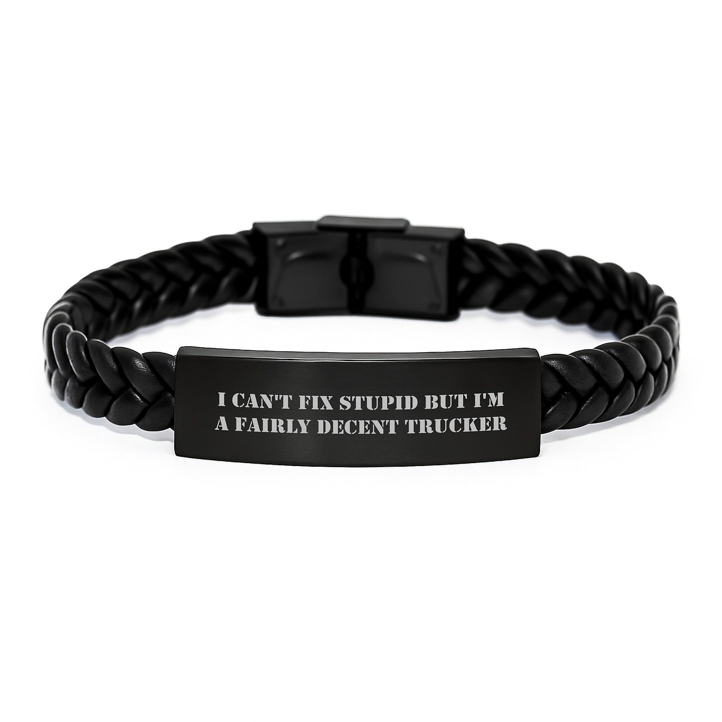 Funny Trucker Gifts for Men Trucker Christmas Unique Interlaced Leather Bracelets with I 'Can't Fix Stupid But I'm A Fairly Decent Trucker' Quote - Gifts from Friends, Family, Coworkers - Image 1
