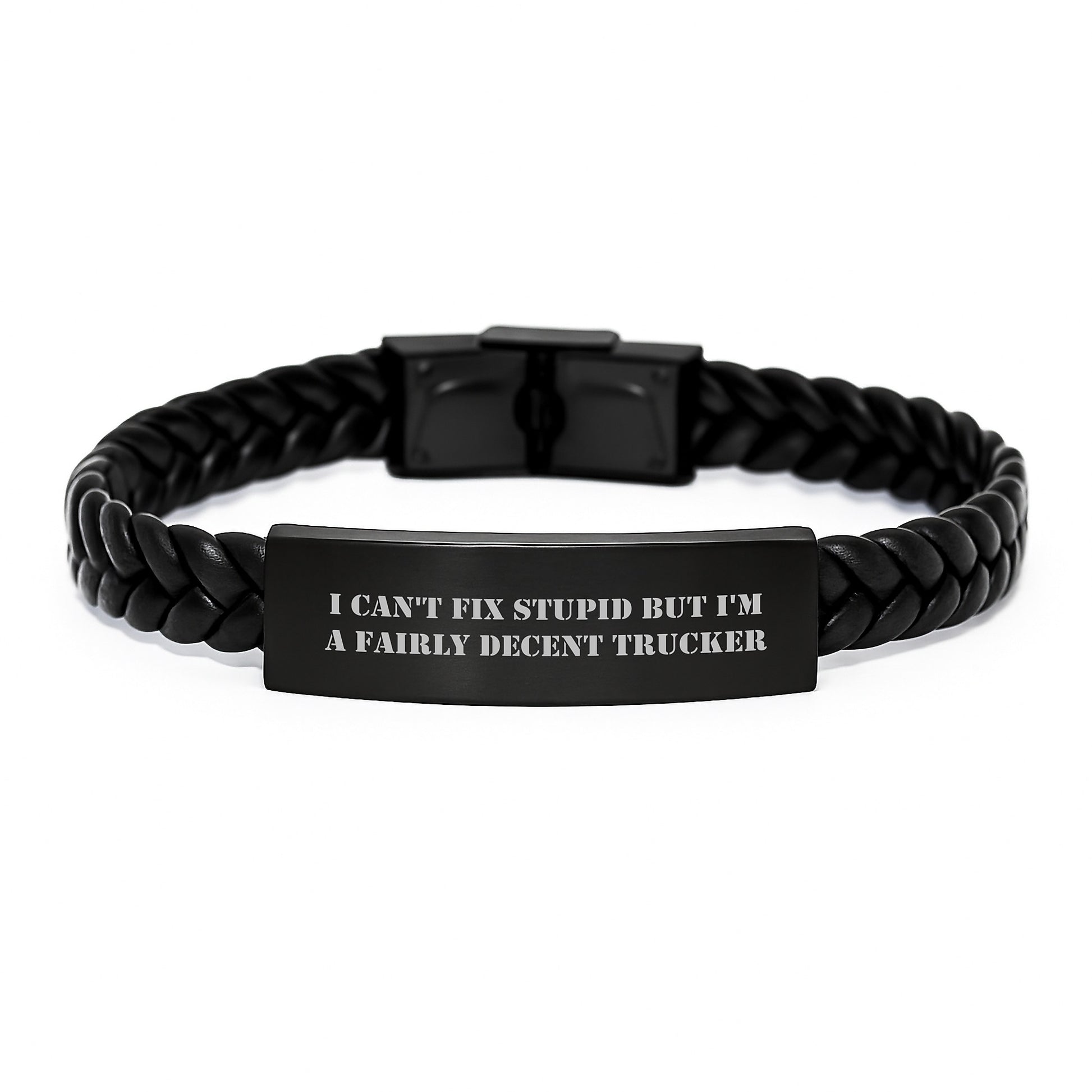 Funny Trucker Gifts for Men Trucker Christmas Unique Interlaced Leather Bracelets with I 'Can't Fix Stupid But I'm A Fairly Decent Trucker' Quote - Gifts from Friends, Family, Coworkers - Image 1
