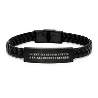 Load image into Gallery viewer, Funny Trucker Gifts for Men Trucker Christmas Unique Interlaced Leather Bracelets with I &#39;Can&#39;t Fix Stupid But I&#39;m A Fairly Decent Trucker&#39; Quote - Gifts from Friends, Family, Coworkers - Image 1
