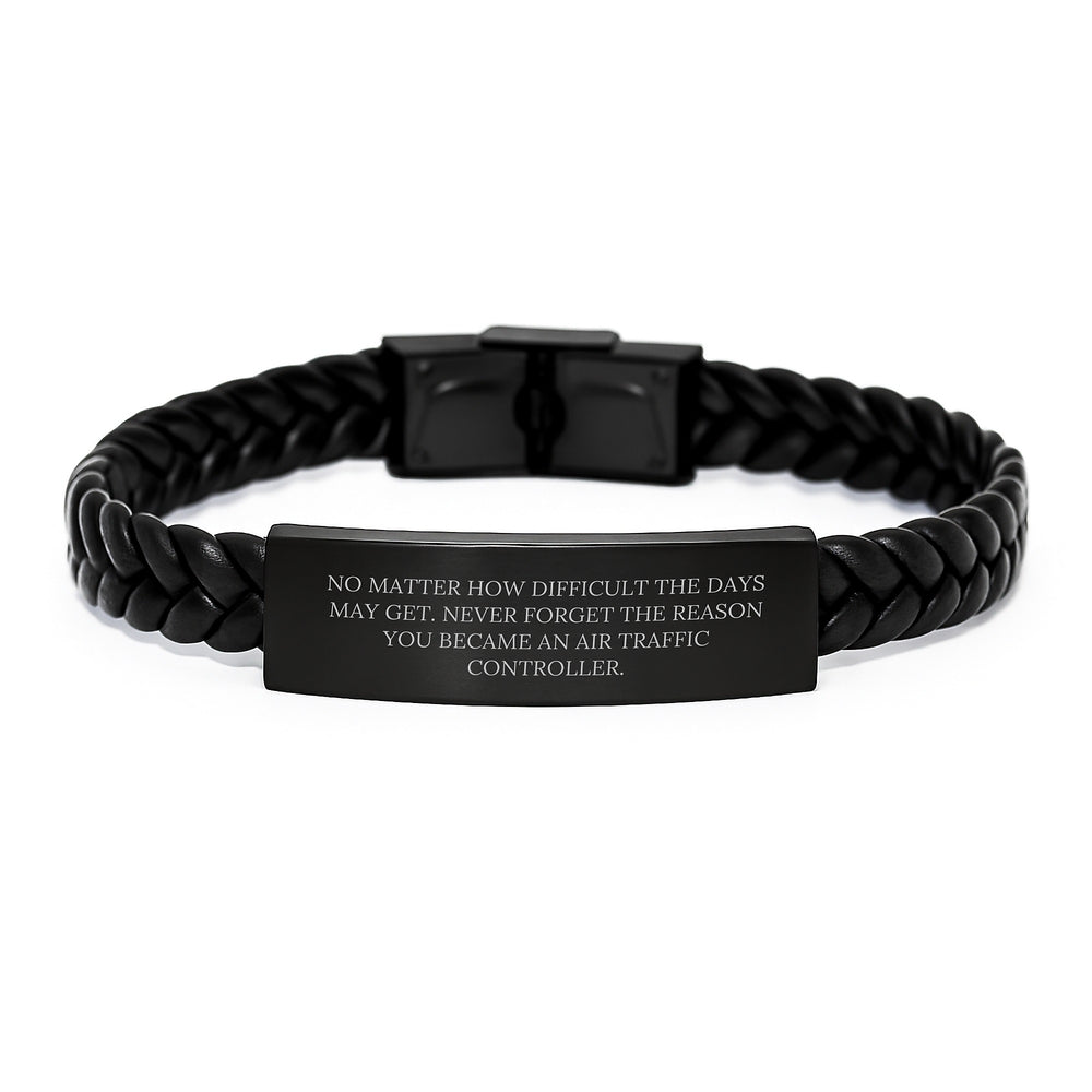 Inspirational Air Traffic Controller Gifts - Interlaced Leather Bracelet with Quote, Birthday Unique Gifts from Friends to Air Traffic Controller - Image 1