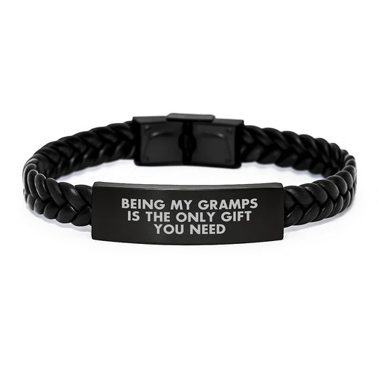 Gifts from Family for Gramps, Being My Gramps Is The Only Gift You Need, Interlaced Leather Bracelet, Christmas Unique Gifts for Men - Image 1