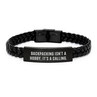 Load image into Gallery viewer, Backpacking Gifts for Men, Interlaced Leather Bracelet for Backpackers, &#39;Backpacking Isn&#39;t A Hobby. It&#39;s A Calling.&#39; Quote, Gifts from Dad to Son, Unique Birthday Unique Gifts for Backpackers - Image 1
