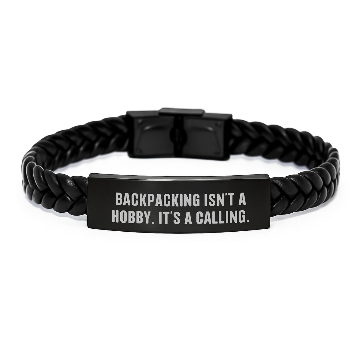 Backpacking Gifts for Men, Interlaced Leather Bracelet for Backpackers, 'Backpacking Isn't A Hobby. It's A Calling.' Quote, Gifts from Dad to Son, Unique Birthday Unique Gifts for Backpackers - Image 1