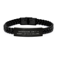 Load image into Gallery viewer, &#39;Backpacking Isn&#39;t A Calling&#39; Interlaced Leather Bracelet Gifts from Men to Adventurous Friends and Family on Birthday - Image 1

