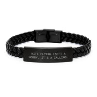 Load image into Gallery viewer, Kite Flying Gifts for Men - Interlaced Leather Bracelet, Funny Quote &#39;Kite Flying Isn&#39;t A Hobby. It&#39;s A Calling.&#39; - Christmas Unique Gifts from Friends - Image 1
