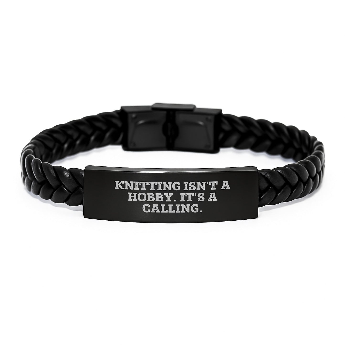 Knitting Enthusiasts' Gift, 'Knitting Isn't A Hobby. It's A Calling.' Inspired Interlaced Leather Bracelet for Knitting Lovers, Birthday Unique Gifts from Friends, Coworkers, or Family - Image 1