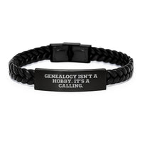 Load image into Gallery viewer, Genealogy Gifts for Men - Interlaced Leather Bracelet with Engraved Stainless Steel, Inspired by &#39;Genealogy Isn&#39;t A Hobby. It&#39;s A Calling.&#39; for Christmas Unique Gifts from Family - Image 1
