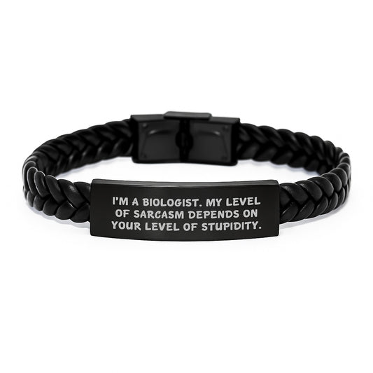 Funny Biologist Gifts, Leather Interlaced Bracelet Engraved with Sassy Scientist Humor, Gifts from Friends to Family, Christmas Unique Presents for Him - Image 1