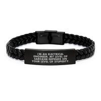 Load image into Gallery viewer, Electrical Engineer Humor Gifts from Friends for Birthday, Interlaced Leather Bracelet with Stainless Steel, Sarcasm Depends on Stupidity - Image 1
