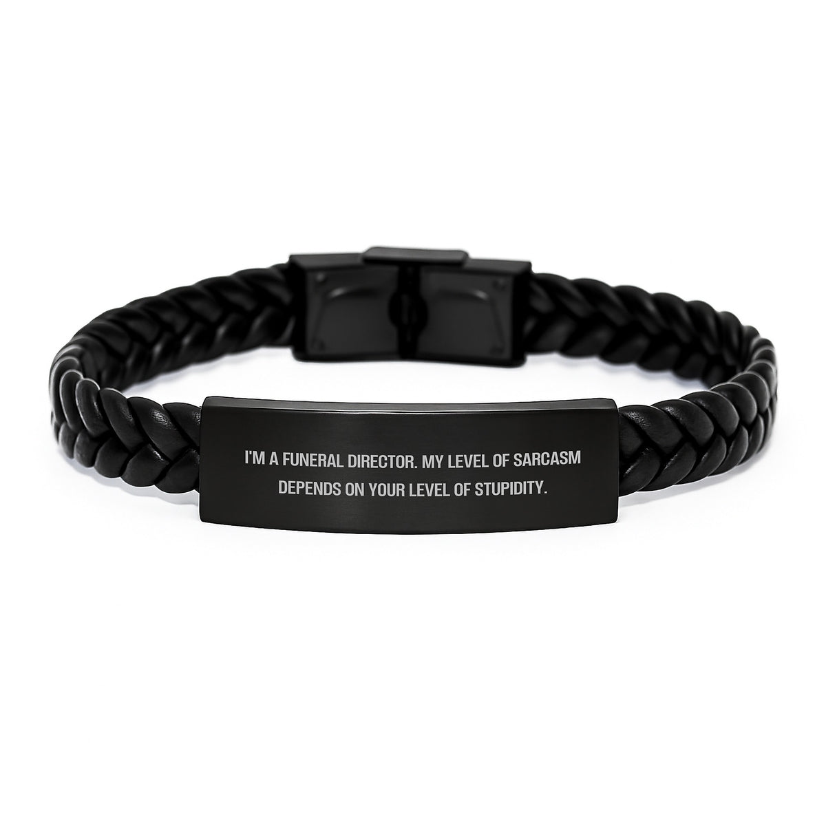 Funny Sarcasm Quotes Gifts from Friends and Family, Christmas Unique Gifts for Funeral Director Men, Interlaced Leather Bracelet Engraved - Image 1