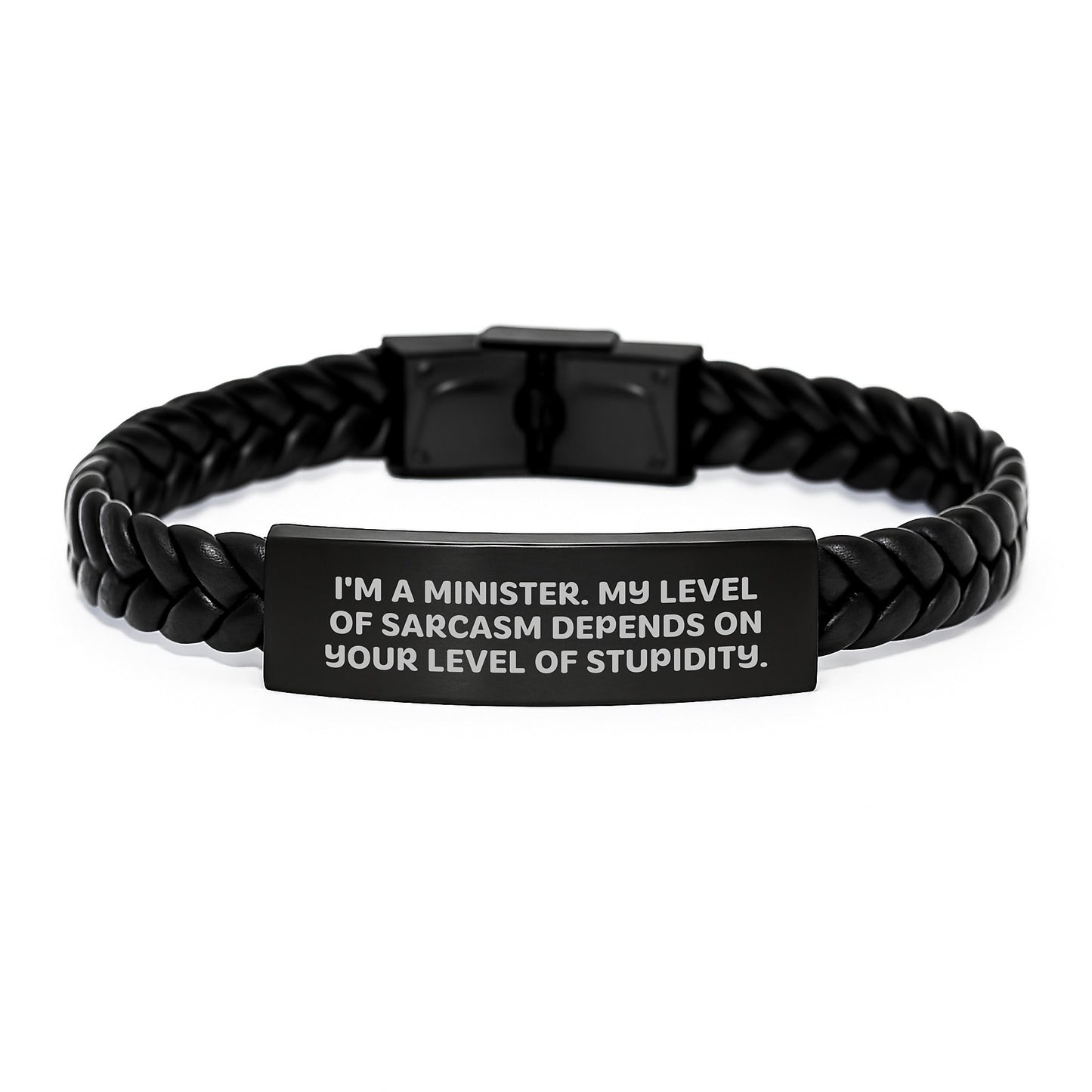 Funny Minister Gifts from Men to Minister Friends, Unique Interlaced Leather Bracelet with Sarcasm Quote, Christmas Unique Gifts for Minister - Image 1