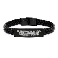 Load image into Gallery viewer, Pediatrician Funny Gifts from Men to Women Friends - Interlaced Leather Bracelet with Sarcasm Quote for Christmas Unique - Image 1

