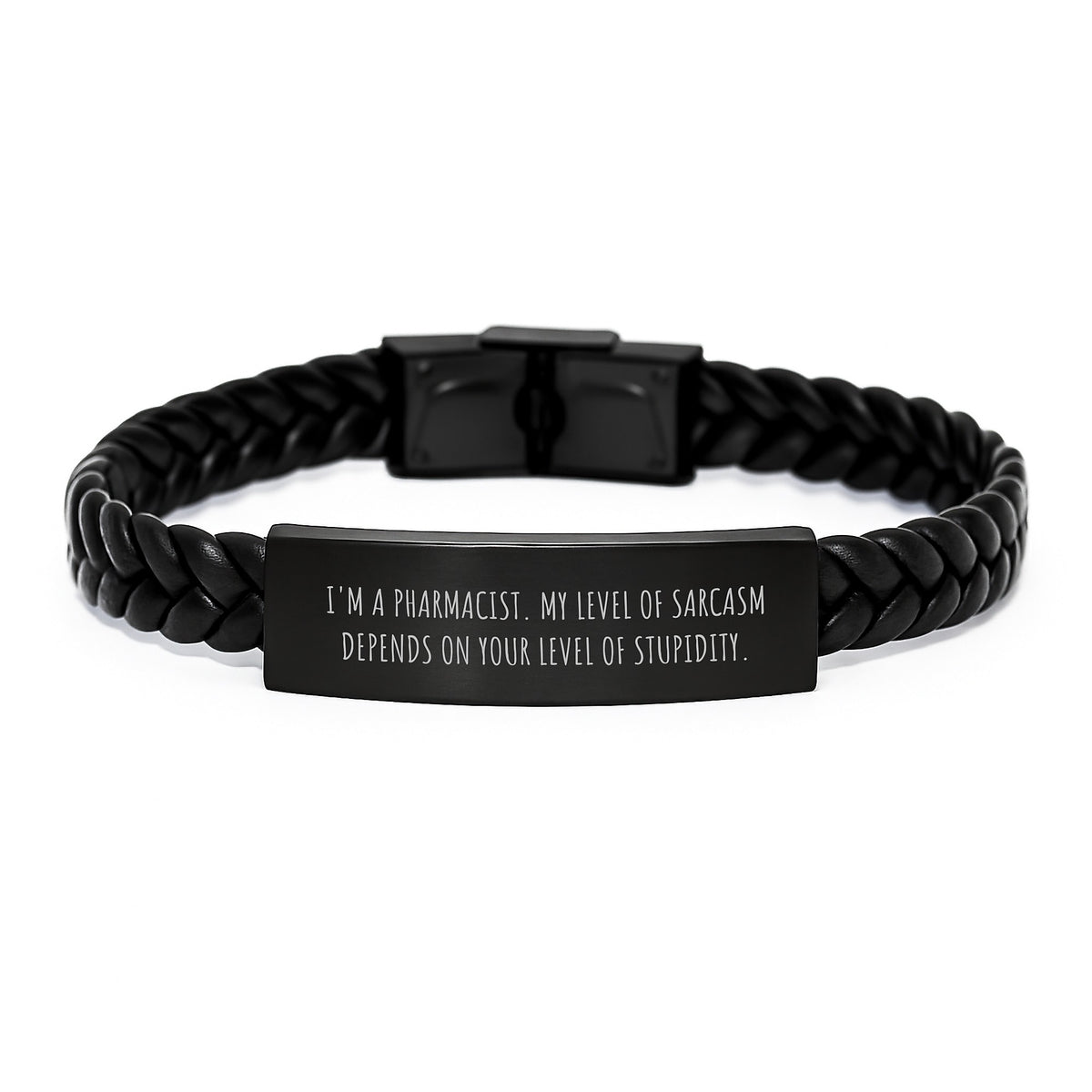 Funny Pharmacist Gifts from Men for Christmas Unique Interlaced Leather Bracelet with Stainless Steel and PU Leather, I'm a Pharmacist, My Level of Sarcasm Depends on Your Level of Stupidity - Image 1