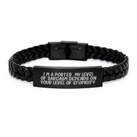 Load image into Gallery viewer, Gifts from Friends - Funny Porters Sarcasm Level Leather Interlaced Bracelet, Christmas Unique Gifts for Men, Friends, Coworkers, Funny Quote Engraved Stainless Steel - Image 1
