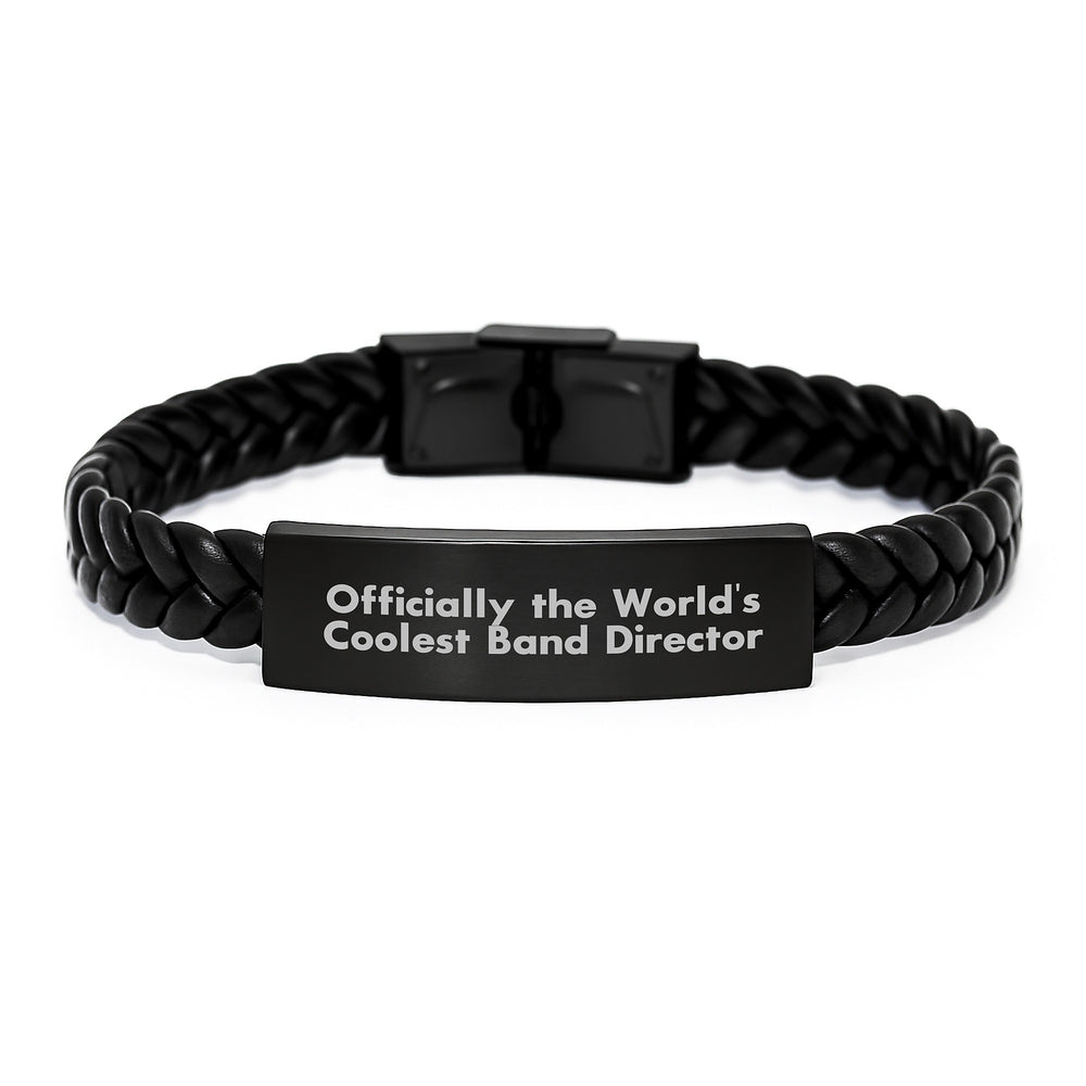 Funny Band Director Christmas Unique Gifts for Men from Friends - Interlaced Leather Bracelet, Officially 'The World's Coolest Band Director' Quote - Unique Christmas Unique Gifts for Him - Image 1