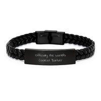 Load image into Gallery viewer, Funny Barber Gifts, Interlaced Leather Bracelet for Men, &#39;Officially The World&#39;s Coolest Barber&#39; Christmas Unique Presents from Friends to Family - Image 1
