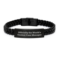 Load image into Gallery viewer, Funny Case Manager Gifts for Men - Officially The Worlds Coolest, Interlaced Leather Bracelet for Him, Christmas Unique Gifts from Friends - Image 1
