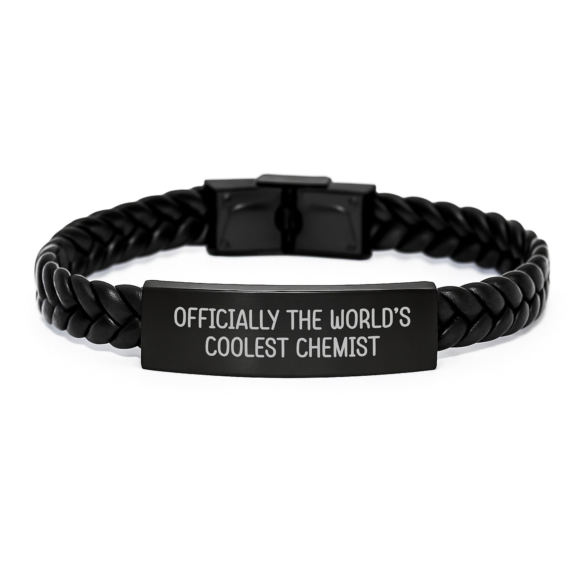 Funny 'World's Coolest Chemist' Interlaced Leather Bracelet Gift for Chemist Friends at Christmas Time - Image 1