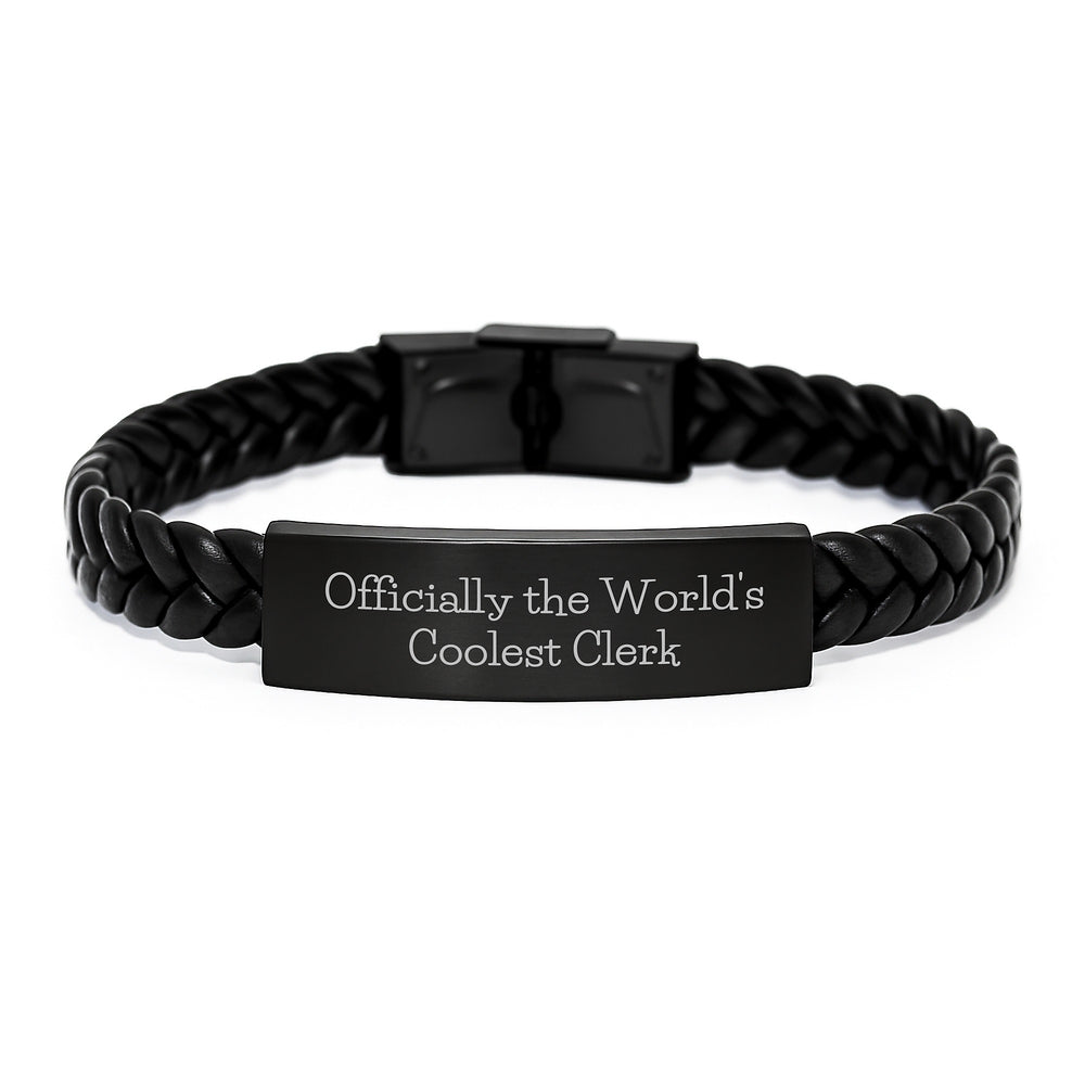 Coolest Clerk Gifts, Funny Interlaced Leather Bracelet, Clerk Holiday Presents for Men Clerk - Image 1